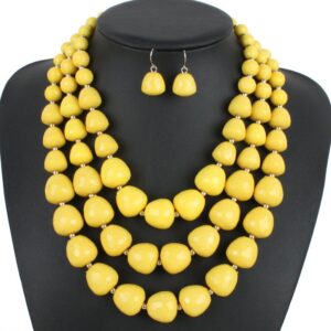 KOSMOS-LI Large and Big 3 Layer Acrylic Yellow Bead Statement Multi Strand Big Necklace