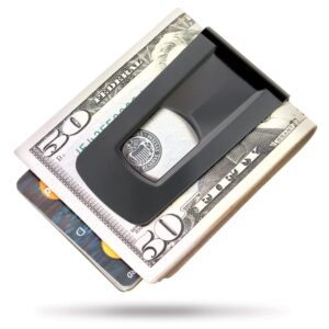 The Tightwad Money Clip - Minimalist Slim Wallet For Men - Front Pocket Credit Card Holder - Metal Small Mens Wallets (Black)