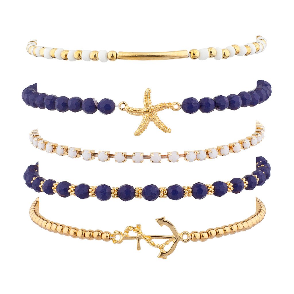 LUX ACCESSORIES Navy Nautical Starfish Anchor Arm Candy Set (5pc)