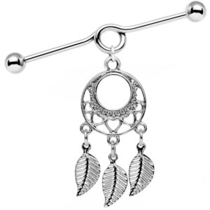 Body Candy Stainless Steel Natural Love Dreamcatcher Dangle Helix Earring Industrial Barbell 14 Gauge 39mm