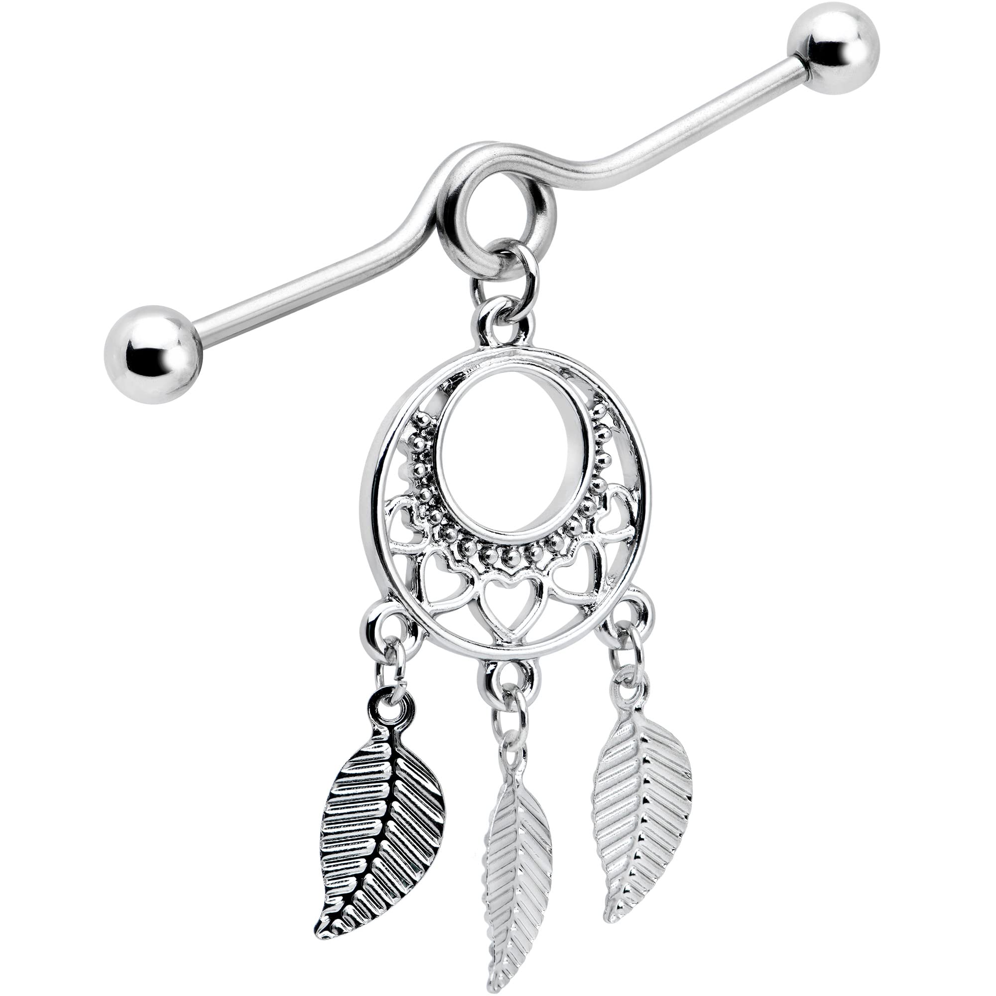 Body Candy Stainless Steel Natural Love Dreamcatcher Dangle Helix Earring Industrial Barbell 14 Gauge 39mm