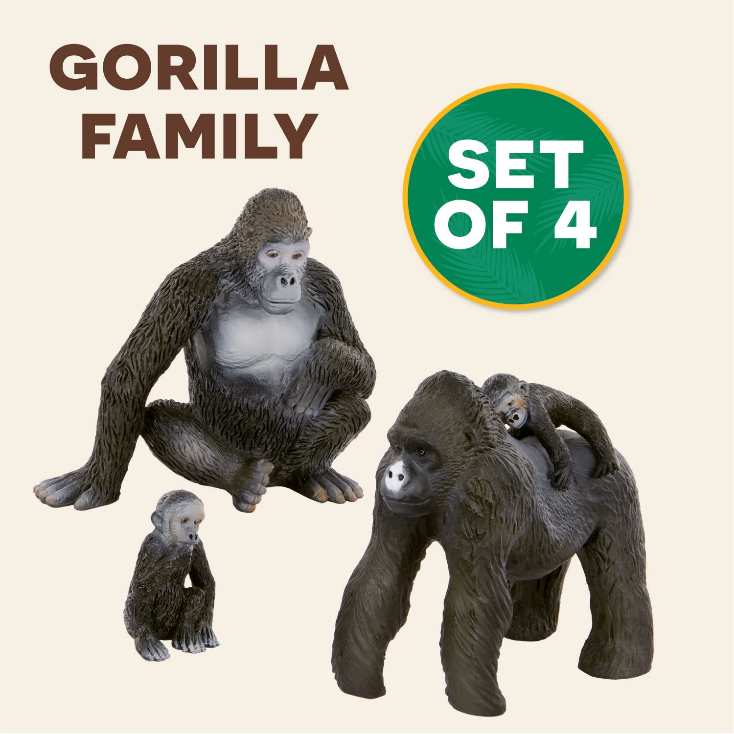 Terra by Battat – 4 Pcs Gorilla Toys Family Set – Realistic Gorilla Figurines – Zoo Animal Toys for Kids and Toddlers 3+ – Plastic Jungle Animals