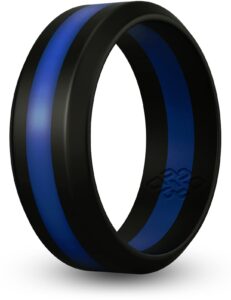 knot theory blue striped silicone ring for men women - thin blue line police 8mm wedding band size 10