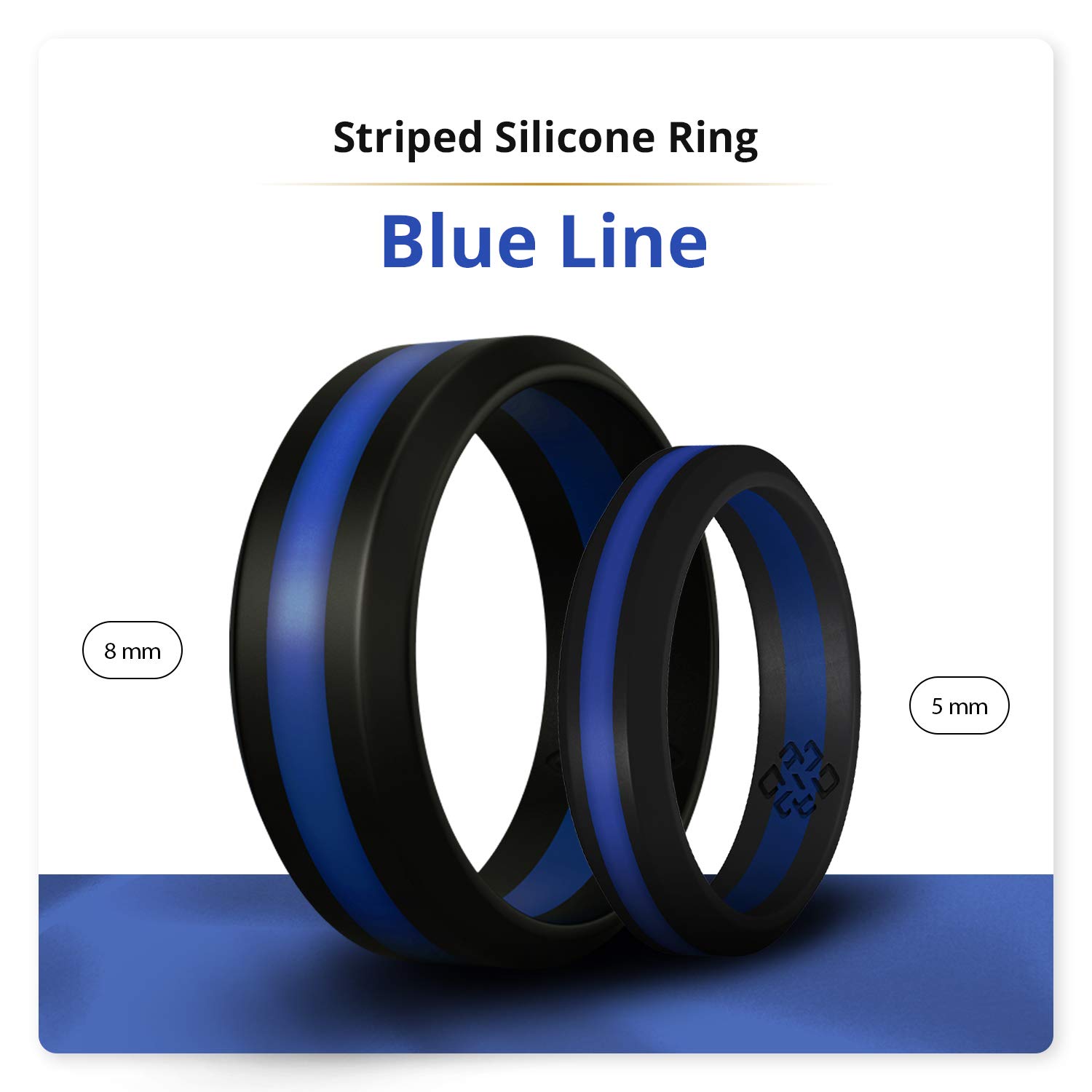 Knot Theory Blue Striped Silicone Ring for Men Women - Thin Blue Line Police 8mm Wedding Band Size 10