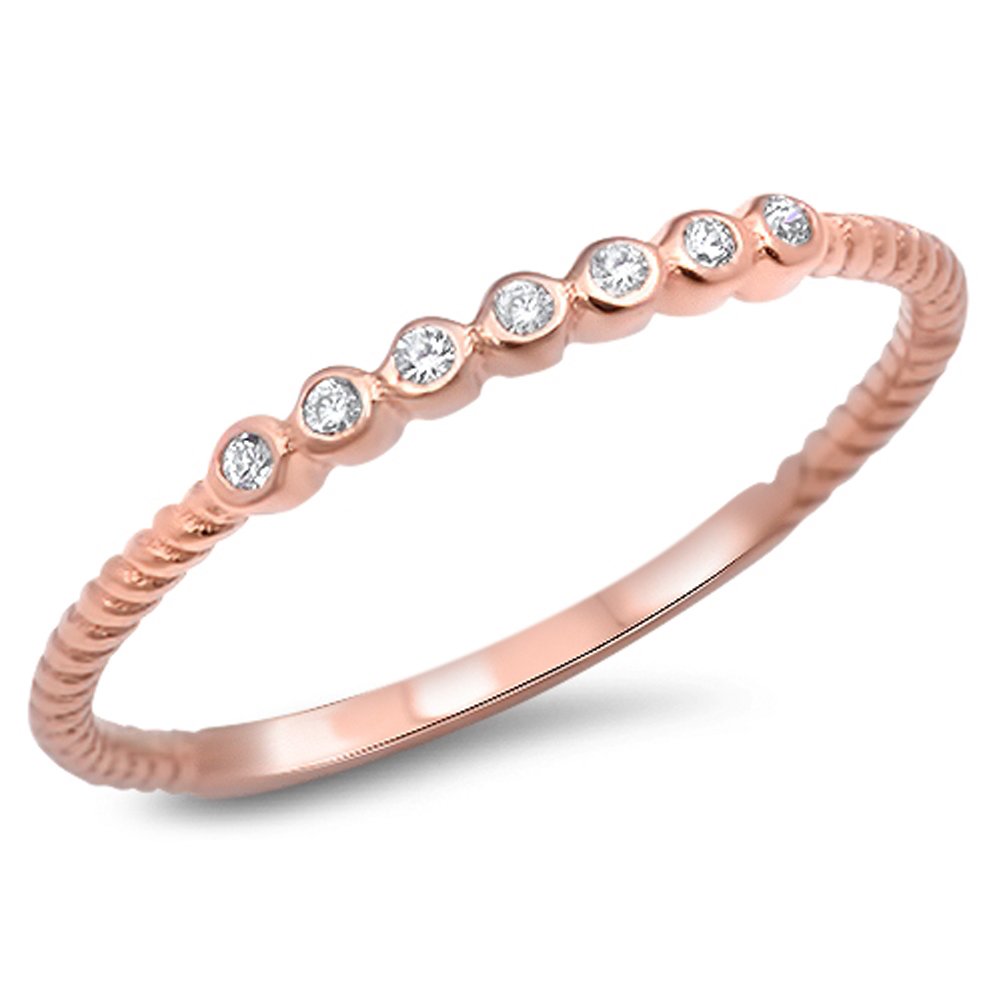 Rose Gold-Tone White CZ Wedding Ring .925 Sterling Silver Thin Band Size 3