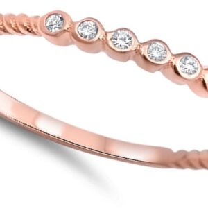 Rose Gold-Tone White CZ Wedding Ring .925 Sterling Silver Thin Band Size 3