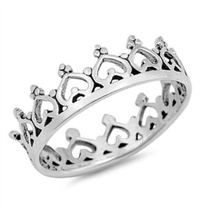 heart crown king princess ring new .925 sterling silver tiara band size 8