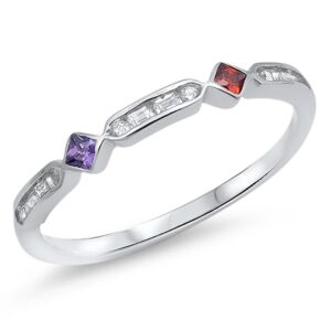 Simulated Garnet Simulated Amethyst Thin Stackable Ring .925 Sterling Silver Band Size 5