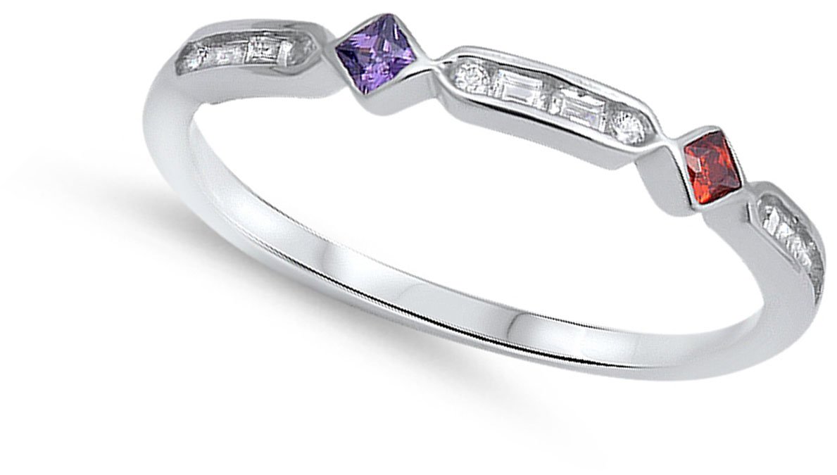 Simulated Garnet Simulated Amethyst Thin Stackable Ring .925 Sterling Silver Band Size 5