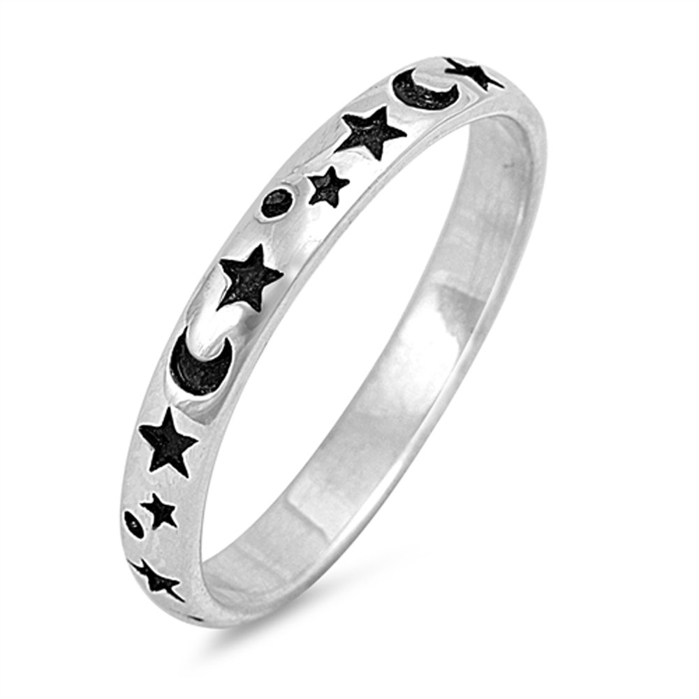 Moon Star Cute Fashion Ring New .925 Sterling Silver Toe Band Size 3