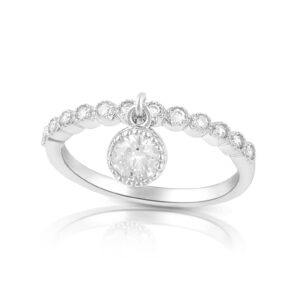 SILVERCLOSEOUT Rhodium Plated Sterling Silver Womens Thin Stackable Cz Cubic Zirconia Dangling Charm Ring - Size 11