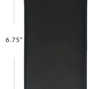 Black RFID Leather Checkbook Cover With Credit Card Slots and Pen Holder