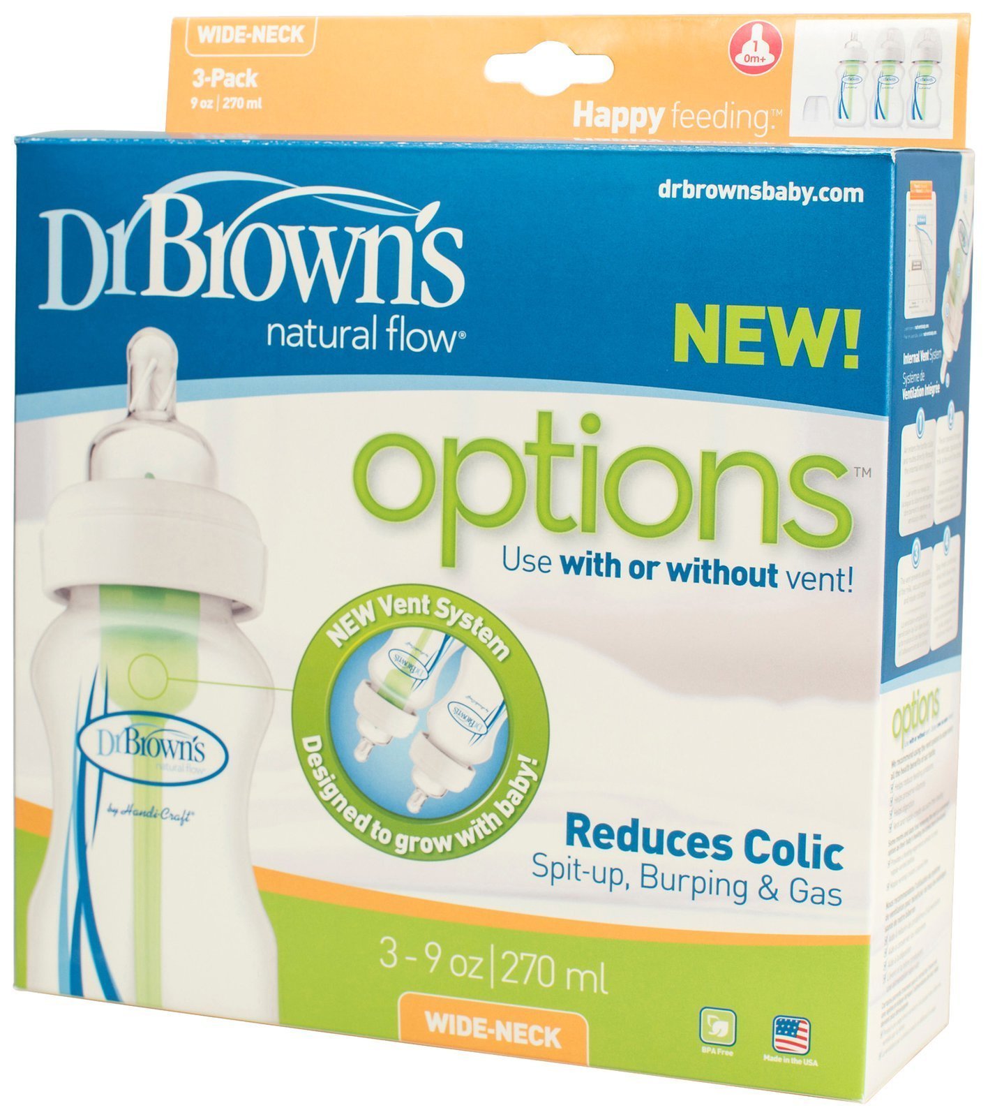 Dr. Brown's Options Wide Neck Bottle, 3 Pack, Clear, 9 oz