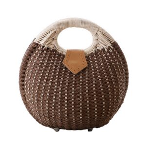 tonwhar® lady's stylish shell shape straw tote handbag rattan beach bag (brown)