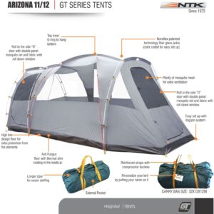 NTK Arizona GT 12 Person Tent for Family Camping | 20.6x10 ft Camping Tent with 2 Rooms, 2 Doors, 100% Waterproof Dome & Breathable Mesh | Outdoor Tent | 2500 mm Warm & Cold Weather Family Tent