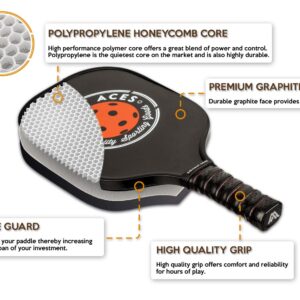 Amazin' Aces Graphite Pickleball Paddle | Racket Features Graphite Face & Honeycomb Polymer Core | Meets USAPA Specifications (Black)