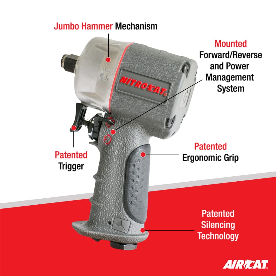 AIRCAT Pneumatic Tools 1076-XL 3/8-Inch NITROCAT Composite Compact Impact Wrench : Low Weight Power Impact Wrench : Tool for Automotive Improvement & Maintenance