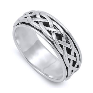 double accent sterling silver wedding & engagement ring celtic design spinner wedding band 8mm (size 4 to 14) size 6