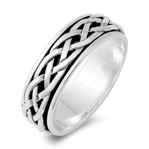 Double Accent Sterling Silver Wedding & Engagement Ring Celtic Design Spinner Wedding Band 8mm (Size 4 to 14) Size 6