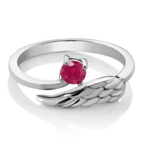 Gem Stone King 925 Sterling Silver Gemstone Birthstone Angel Wing Ring | Round 4MM | Wedding Engagement Anniversary Promise Ring For Women | Available In Size 5, 6, 7, 8, 9