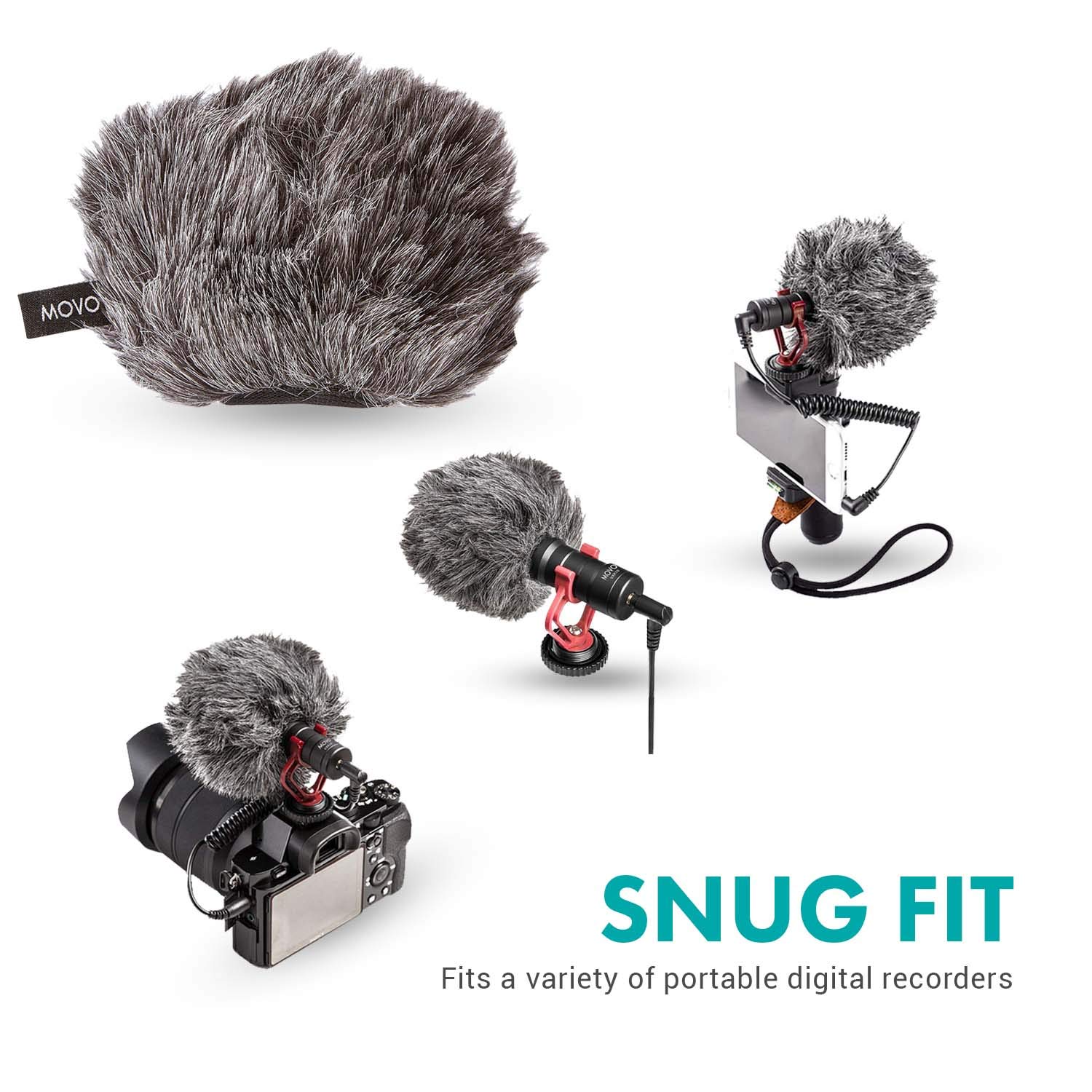 Movo WS-G9 Furry Outdoor Microphone Windscreen Muff for Portable Digital Recorders up to 3" X 1.5" (W x D) - Fits the Zoom H4n, H4n PRO, H5, H6, Tascam DR-40, DR-05, DR-07 and More (Dark Gray)