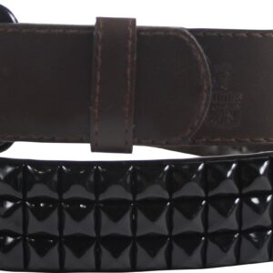 Brown 3 row pyramid studded leather belt W/black studs, XX-Large (Waist 41-45)