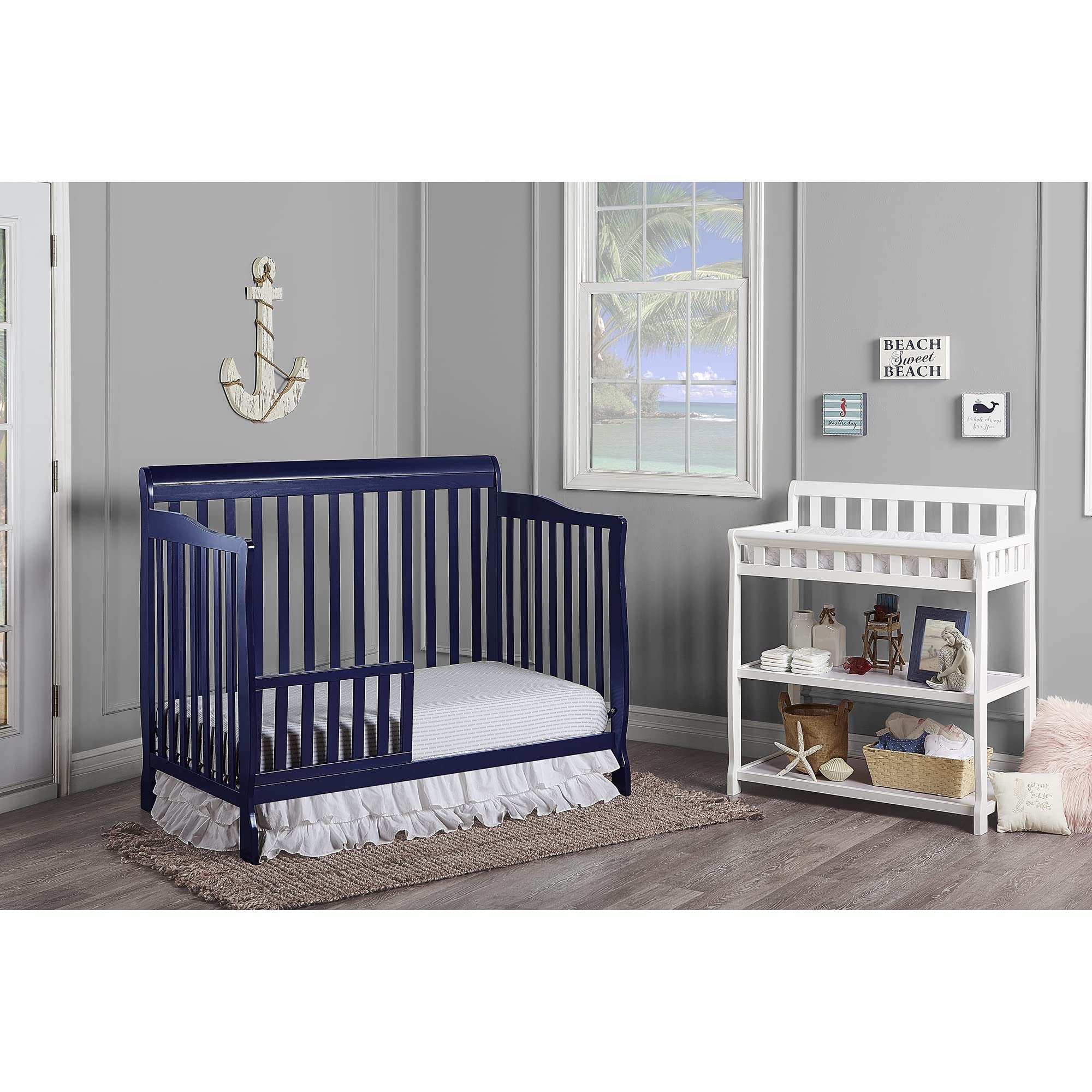 Dream On Me Convertible Crib Toddler Guard Rail in Royal Blue, Converts Cribs to Toddler Beds, Solid Wood Construction