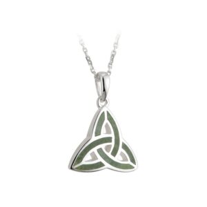 biddy murphy 925 sterling silver celtic trinity knot pendant & connemara marble inlay, traditional irish women's jewelry handcrafted by ireland's finest artisan jewelers, 18" inch