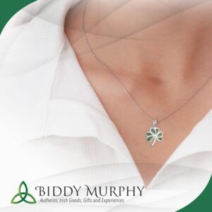 Biddy Murphy, Women's Irish Shamrock, Lucky Three Leaf Clover 925 Sterling Silver Pendant 18" Inch Necklace with Connemara Marble Inlay