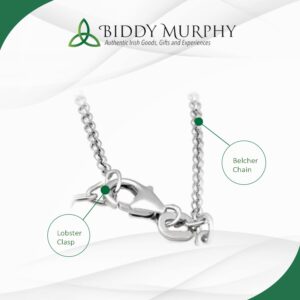 Biddy Murphy, Women's Irish Shamrock, Lucky Three Leaf Clover 925 Sterling Silver Pendant 18" Inch Necklace with Connemara Marble Inlay