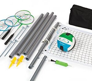 EastPoint Sports Deluxe Volleyball Badminton Net Set - Features Weather Proof Material and a Full Set Storage Bag - Includes 1 Volleyball, 4 Badminton Rackets, and 2 Badminton Shuttlecocks