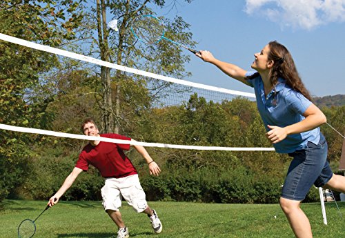 EastPoint Sports Deluxe Volleyball Badminton Net Set - Features Weather Proof Material and a Full Set Storage Bag - Includes 1 Volleyball, 4 Badminton Rackets, and 2 Badminton Shuttlecocks