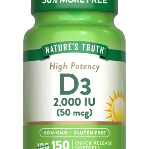 Nature's Truth Vitamin D3 2000 IU Softgels | 150 Count | High Potency | Non-GMO and Gluten Free Supplement