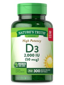 vitamin d3 2000 iu | 300 softgels | high potency formula | non-gmo and gluten free supplement | by nature's truth