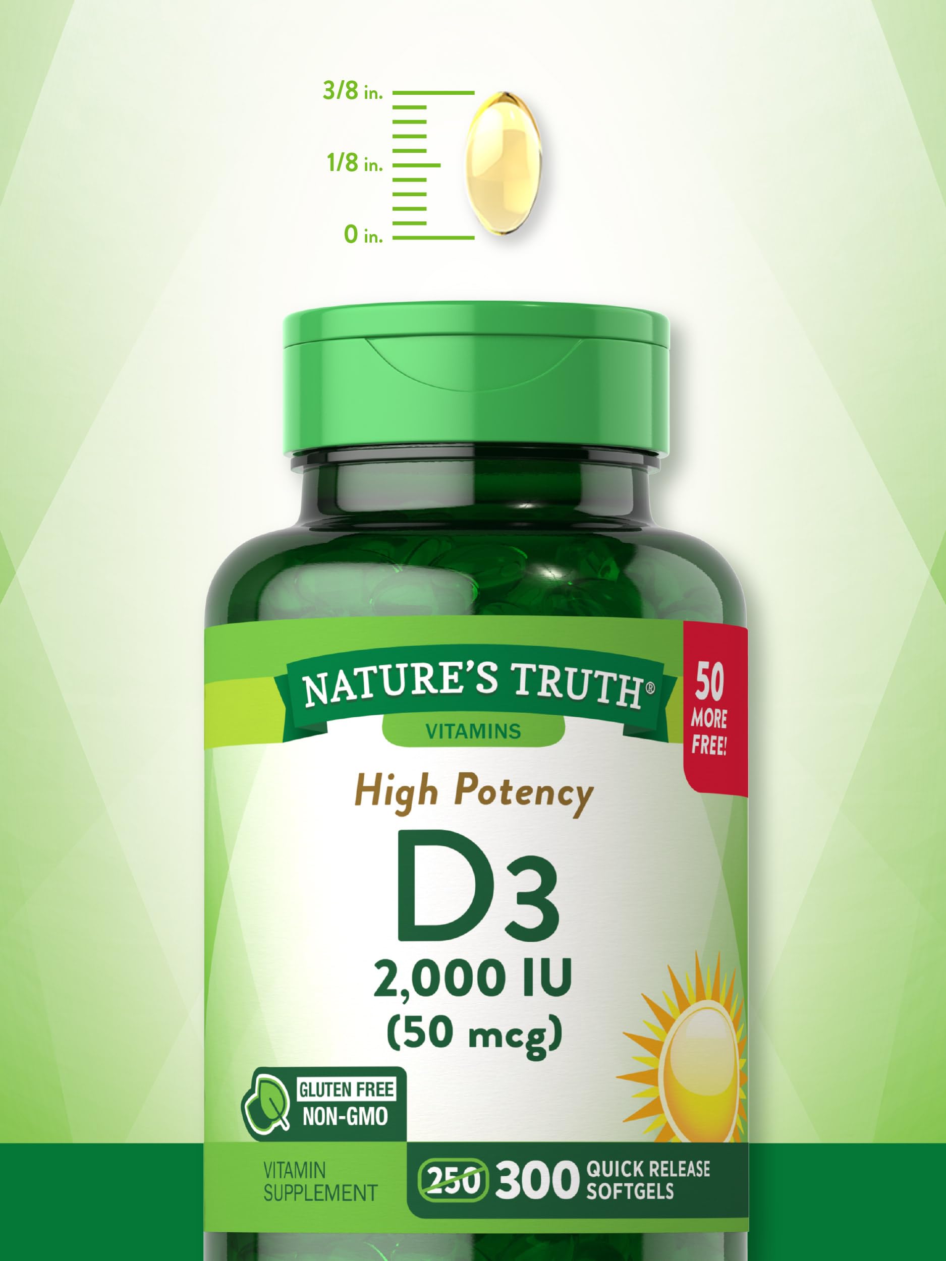 Vitamin D3 2000 IU | 300 Softgels | High Potency Formula | Non-GMO and Gluten Free Supplement | by Nature's Truth