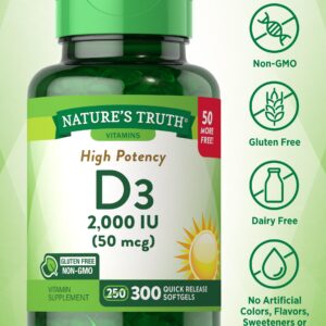 Vitamin D3 2000 IU | 300 Softgels | High Potency Formula | Non-GMO and Gluten Free Supplement | by Nature's Truth