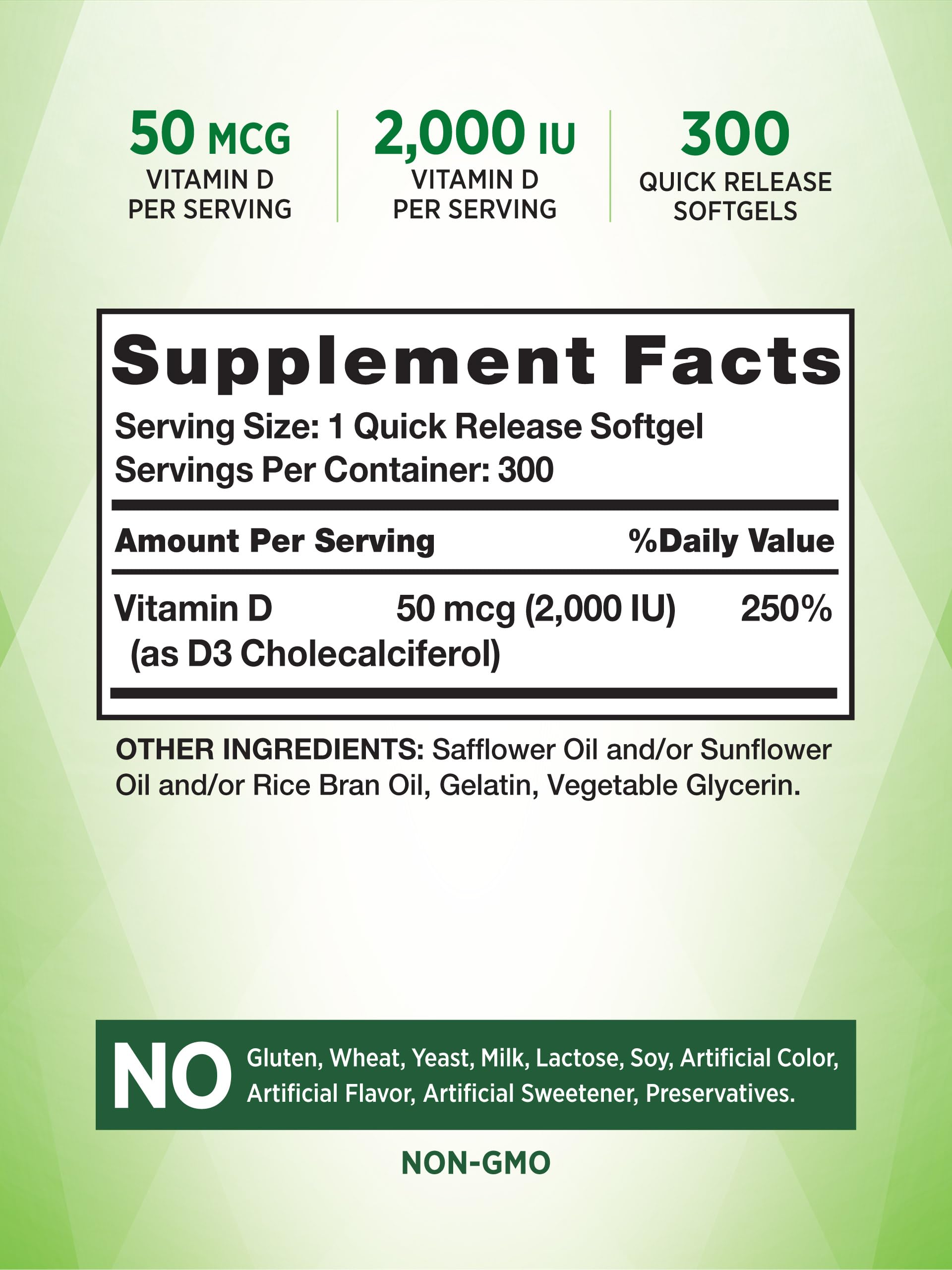 Vitamin D3 2000 IU | 300 Softgels | High Potency Formula | Non-GMO and Gluten Free Supplement | by Nature's Truth