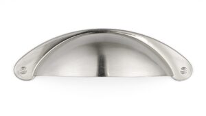 richelieu hardware bp82333195 sorbonne collection 3-inch (76 mm) center-to-center brushed nickel traditional cup shaped cabinet and drawer pull handle for kitchen, bathroom, and furniture