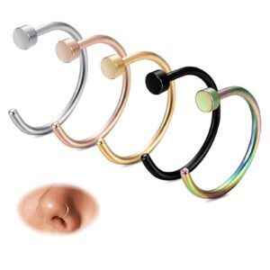 FIBO STEEL 18G-22G 5PCS Stainless Steel Body Jewelry Piercing Nose Ring Hoop (5mix color, 20G,8MM)