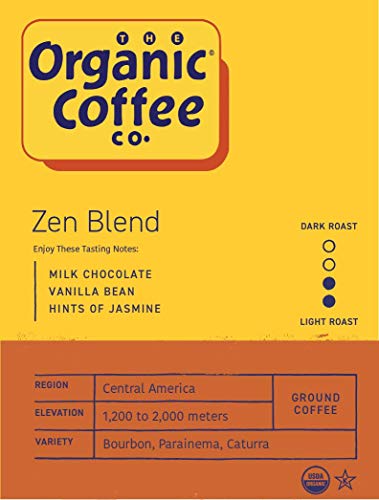 The Organic Coffee Co. Ground Coffee - Zen Blend (12oz Bag), Medium Roast, USDA Organic