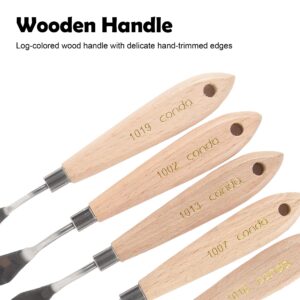 CONDA Artist Palette Knife Set - 5 Pieces Painting Knives for Acrylic, Flexible Stainless Steel Spatula Pallet knife for Mixing Color, Spreading, Applying Oil Paint on Canvases, Wood Handles