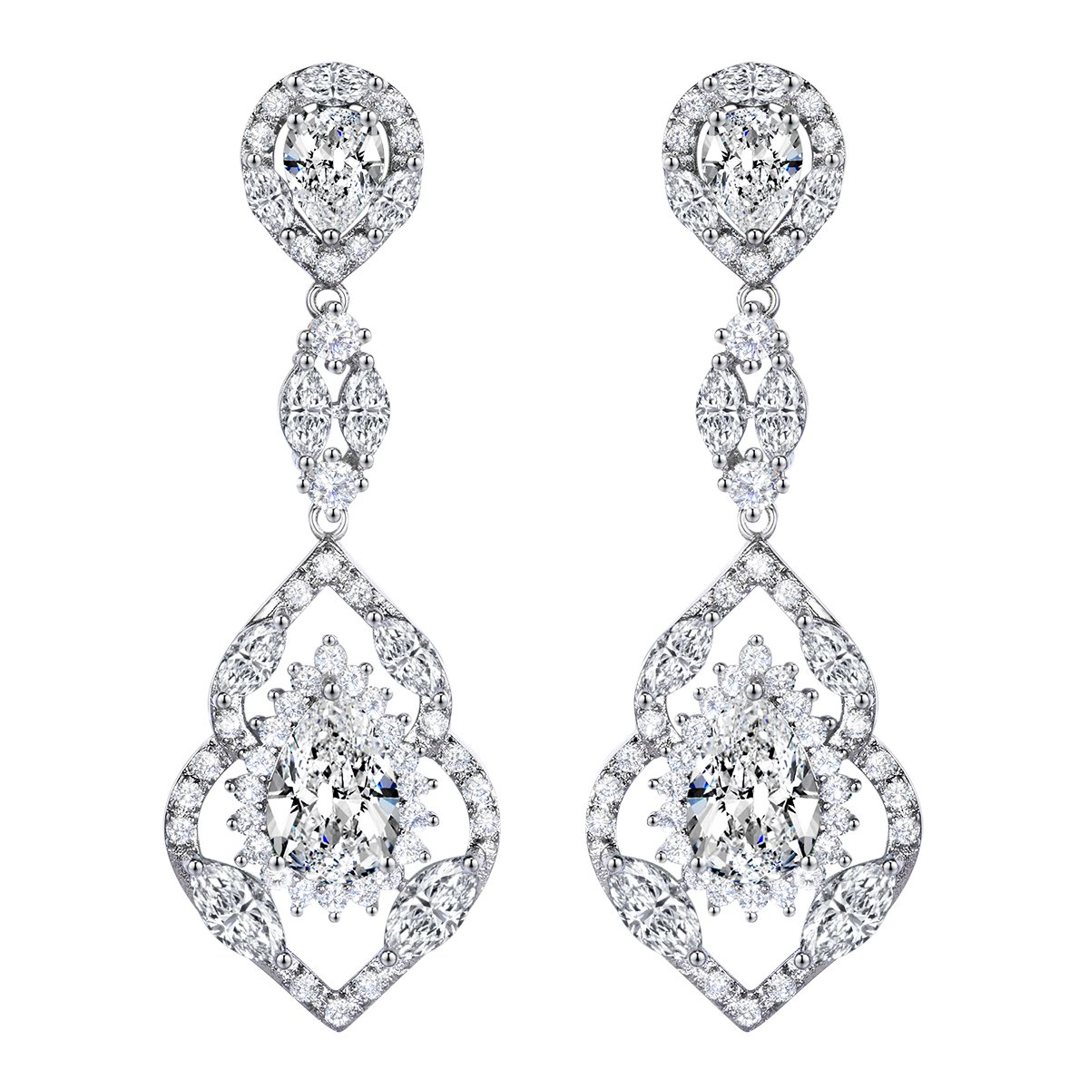 SELOVO Cubic Zirconia Bridal Teardrop Dangle Earrings Silver Tone Vintage Earrings with Clear