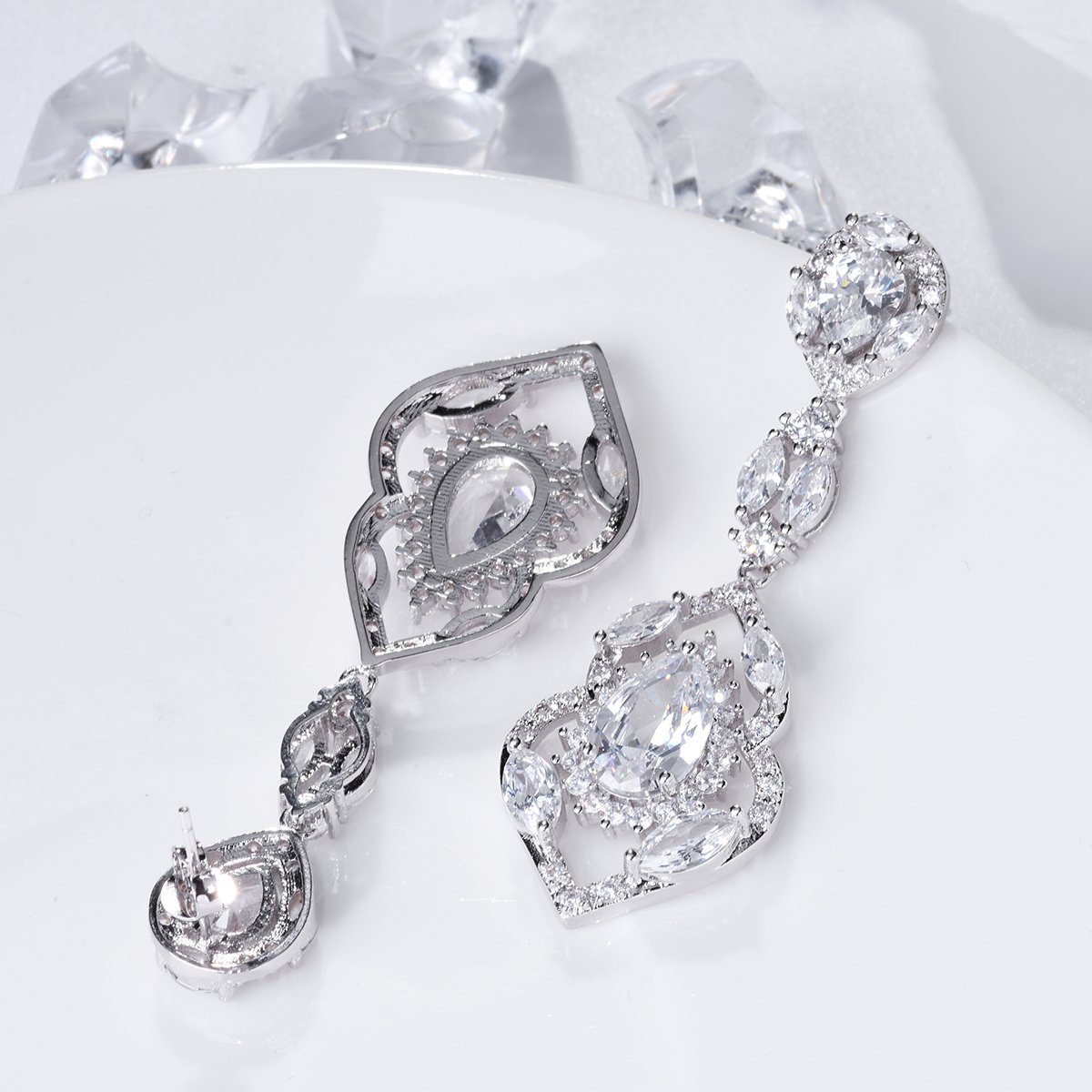 SELOVO Cubic Zirconia Bridal Teardrop Dangle Earrings Silver Tone Vintage Earrings with Clear