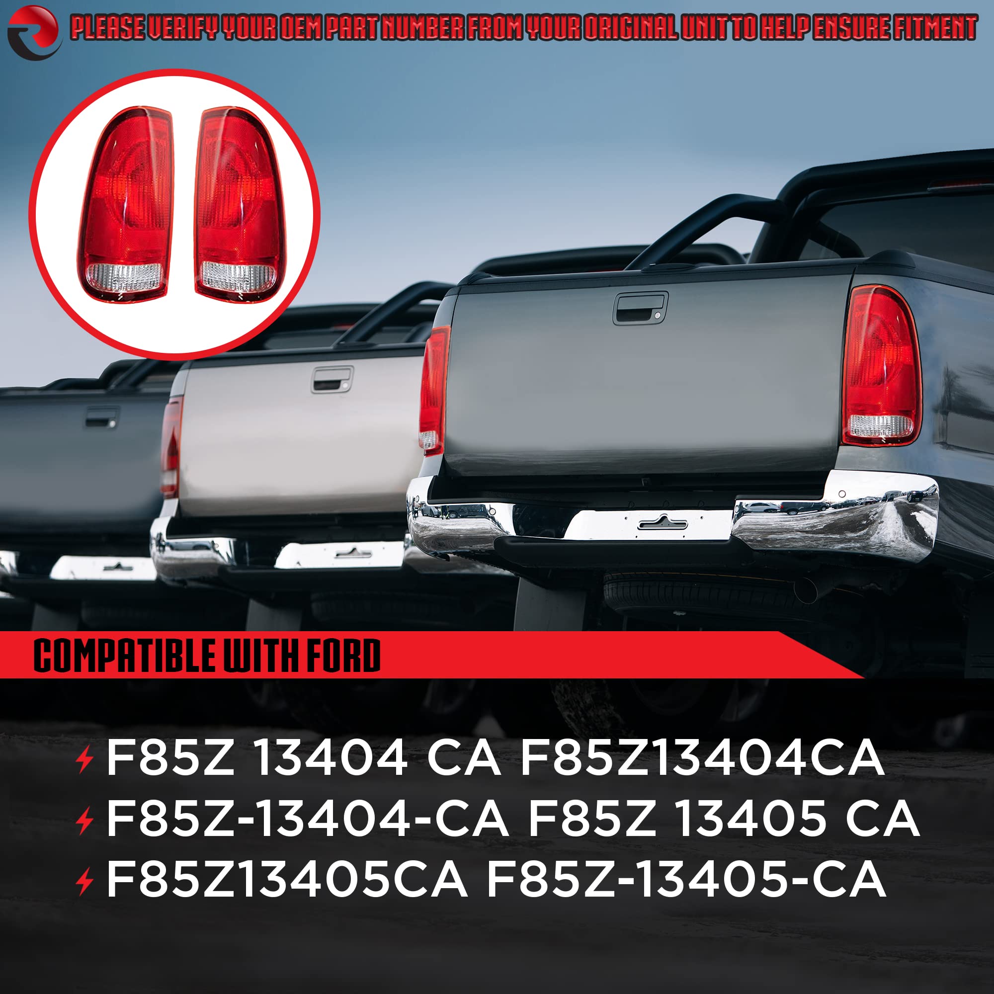 RAREELECTRICAL New Tail Light Pair Compatible With Ford F250 F350 Super Duty 99-07 Fo2801117 F85z 13404 Ca F85z13405ca F85z-13405-Ca F85z13404ca F85z-13404-Ca Fo2800117 F85z 13405 Ca