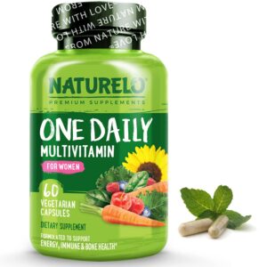 naturelo one daily multivitamin for women - energy support - whole food supplement to nourish hair, skin, nails - non-gmo - no soy - gluten free - 60 capsules - 2 month supply