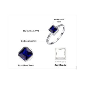 JewelryPalace Square Cut 1ct Created Sapphire Solitaire Rings for Her, 14K White Gold 925 Sterling Silver Promise Ring for Women, Blue Gemstone Jewelry Sets Rings 7