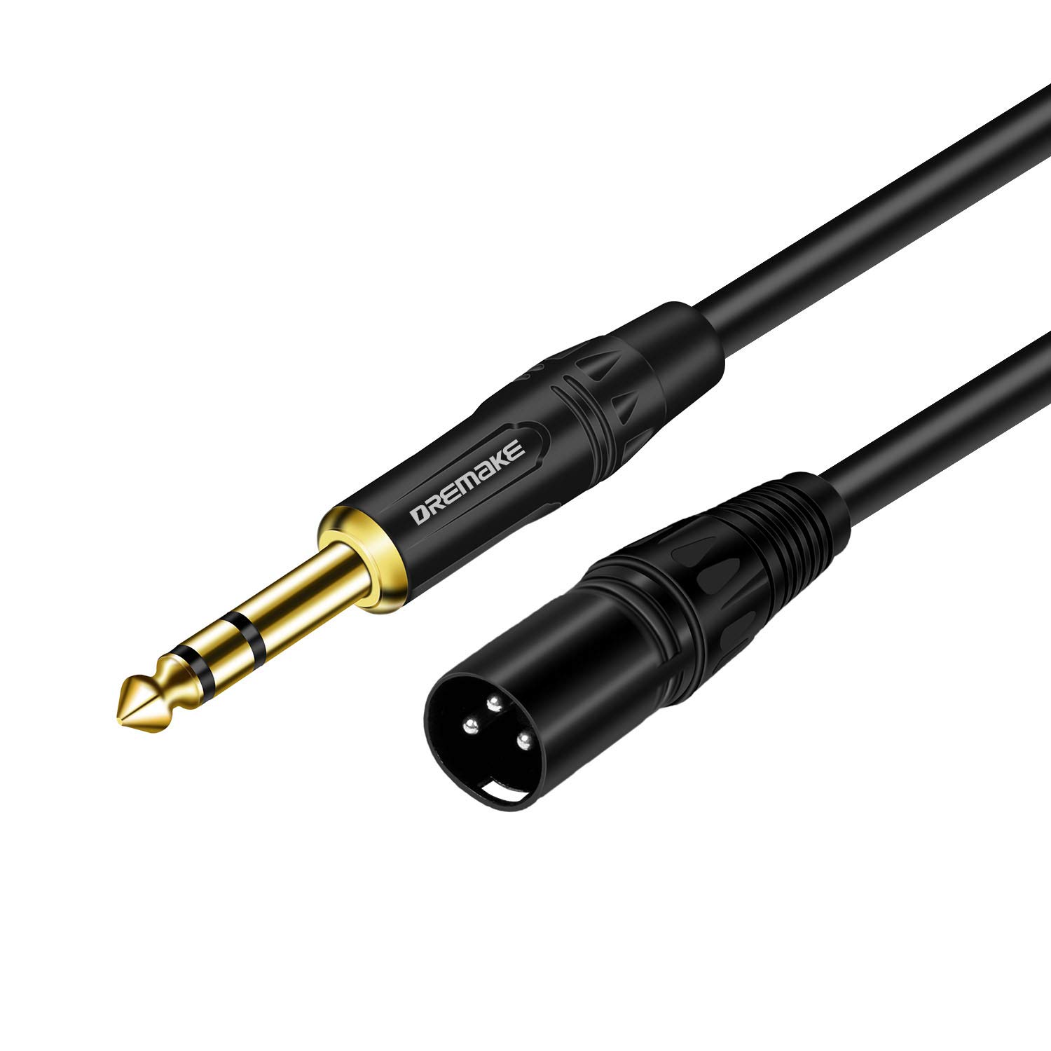 DREMAKE 25 FT 6.35 mm 1/4 Inch TRS Male to XLR Male Audio Stereo Mic Cable - Gold Plated 1/4 Inch Male to XLR Male Balanced Cable for Microphones, Speakers, Stage, DJ and More - Black