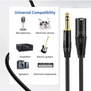 DREMAKE 25 FT 6.35 mm 1/4 Inch TRS Male to XLR Male Audio Stereo Mic Cable - Gold Plated 1/4 Inch Male to XLR Male Balanced Cable for Microphones, Speakers, Stage, DJ and More - Black