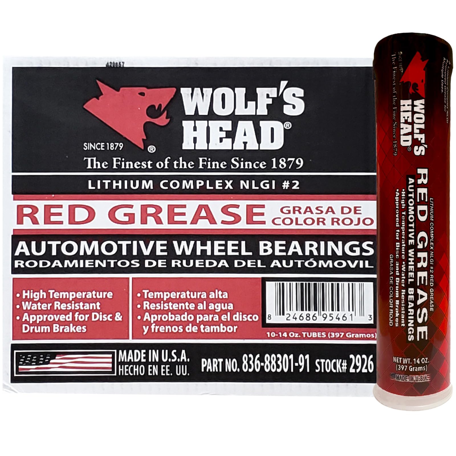 Wolf's Head Red Grease NLGI #2 (836-88301-91) 14 Oz Tube, Pack of 10