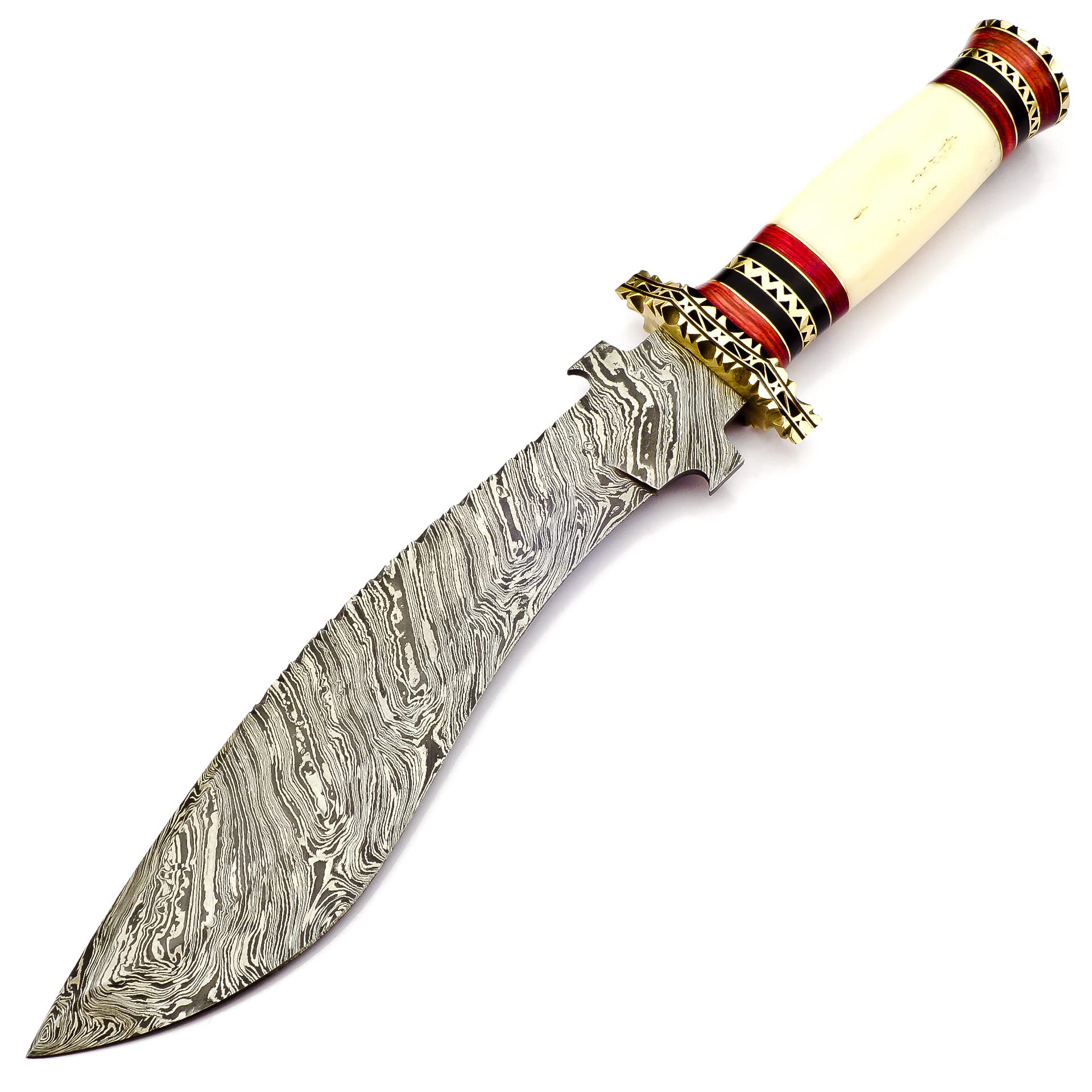 Skokie Knives Custom Damascus Steel Hunting Knife Camel Bone Handle with Brass Spacer -Handmade Premium Quality Edge Fixed Blade – For Multipurpose – Ideal for Survival Hunting Camping Hiking Outdoor Every Day Carry Professional Use Art of Craftsmanship E